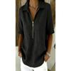 Women Casual Solid Color Lapel Zip Half Sleeve Fashion Blouse