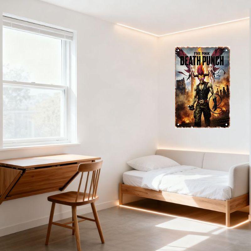 Pět růžových Death Punch Vintage kovových plechových cedulí, Démonická postava a Andělské ženy Apokalyptické umění, Nástěnná dekorace pro Bar Man Cave Kavárnu H