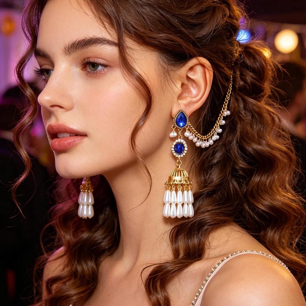 Bohemian Rhinestone Ethnic Tassel Earrings: Elegant Retro Ear Chains