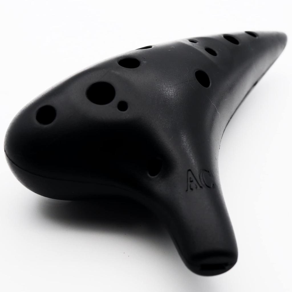 Aestivate Plastic Alto C Plastic AC Ocarina with Brass Pipe Ocarina, 12-Hole Key, (Black)