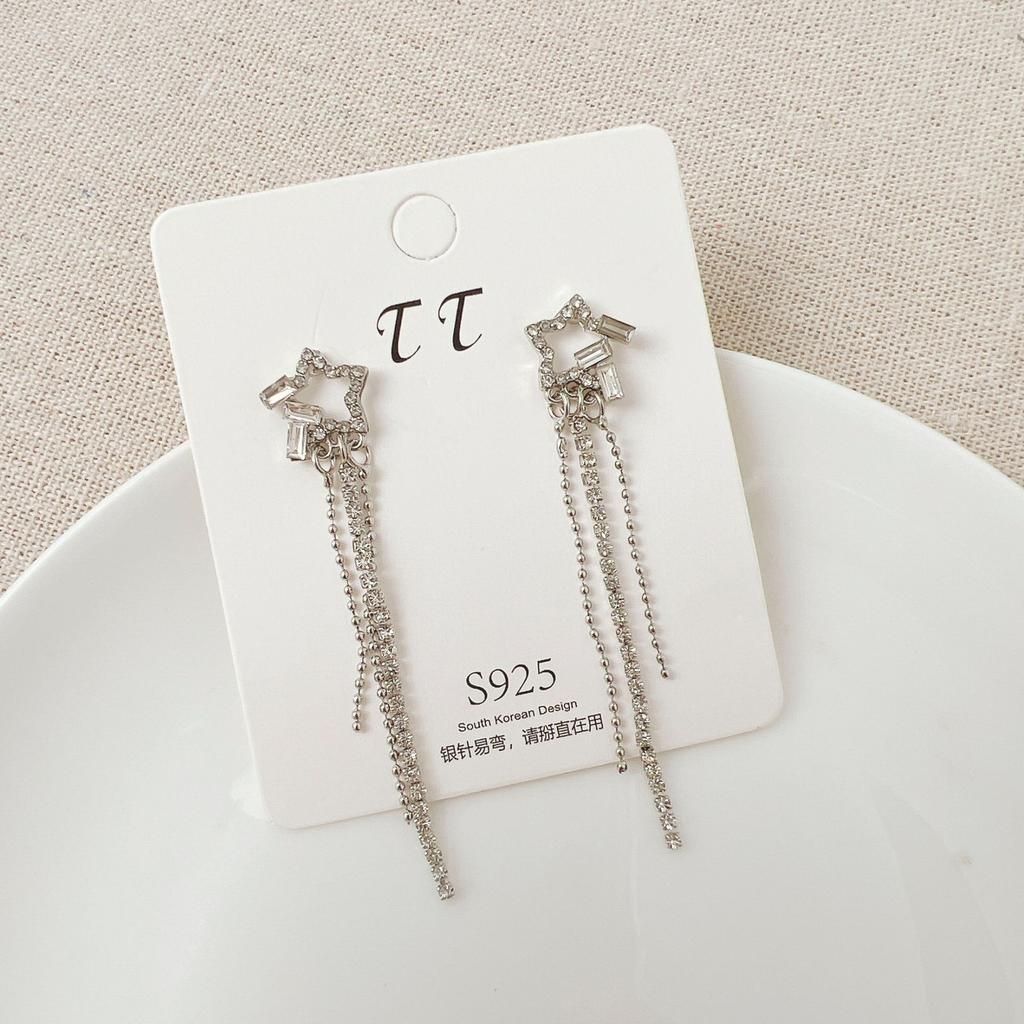 New Simple Stars Tassel Earrings for Women Korean Charm Delicate Shiny Rhinestone Drop Earring Fashion Wedding Gift Jewelry