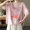 Cotton T-shirt Women Summer Soft Loose Shirt Casual Round Neck Pullover Short-sleeved Top