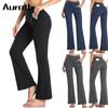 Women Casual Loose Long Pants Wide Leg Elastic Waist Cotton Linen Flared Yoga Trousers