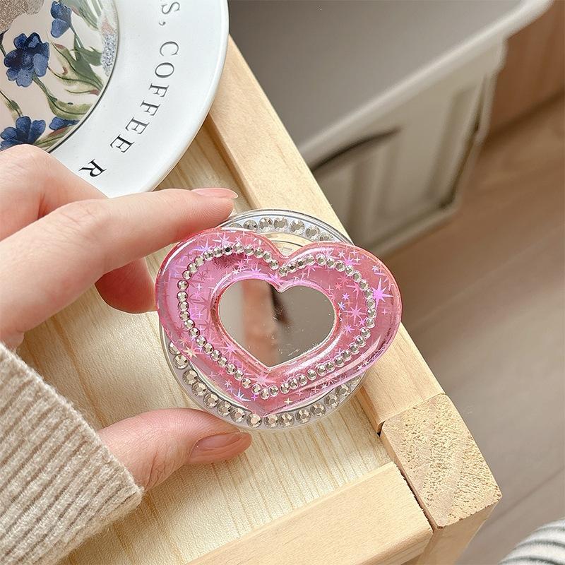Japanese Small Fresh Glitter, Sequined Love Mirror, Mobile Phone, Airbag Bracket, Rhinestone, Magnetic Paste, Desktop Support Frame