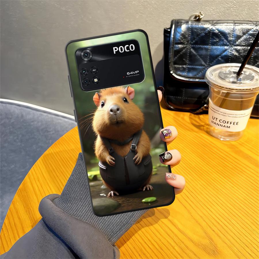 

Case for Xiaomi Poco M3 M4 M7 Pro C40 C50 F3 M5 F1 C61 C71 X3 X4 X5 X7 Pro C75 Black Soft Phone Cover Cute Capybara Poco X5 Pro