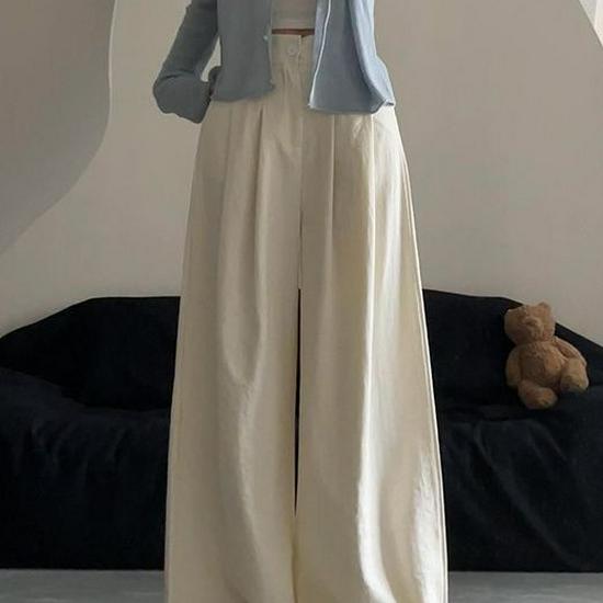 Women's High-Waist Wide-Leg Fashion Trousers - Trendy Casual American Style
