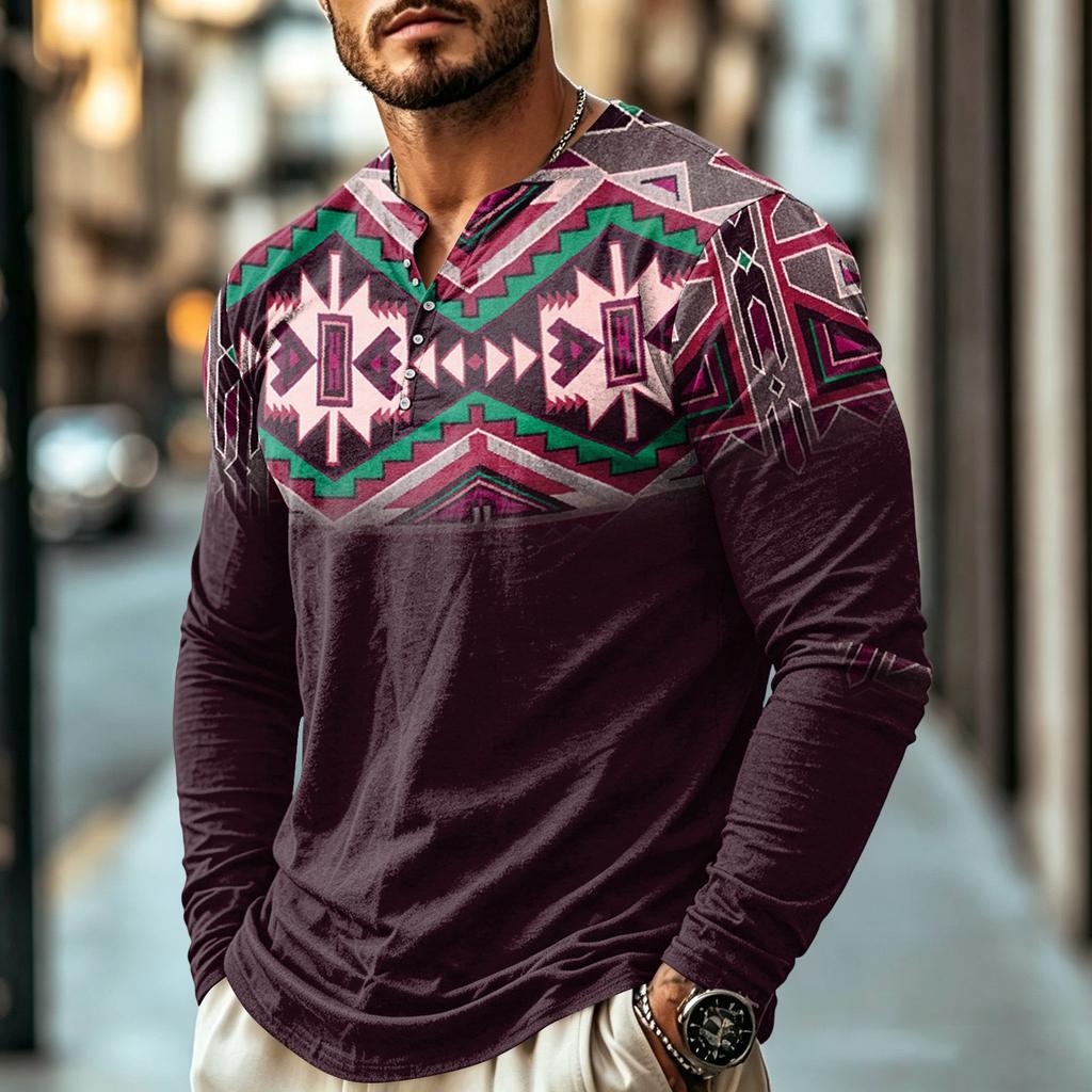 Men's Casual Vintage Boho Long Sleeve Shirt for Everyday Wear