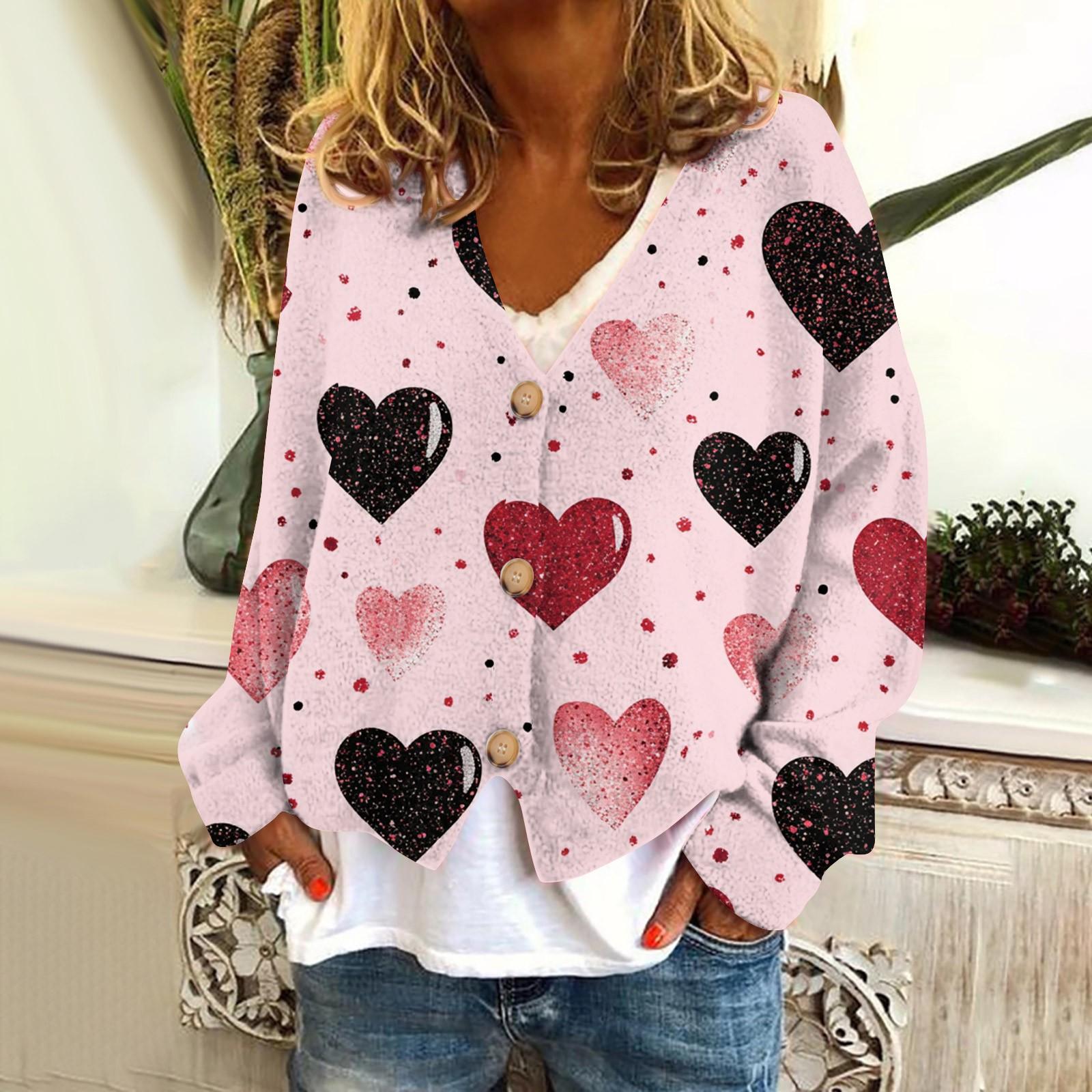 

Женская модная короткая куртка, повседневная, с длинным рукавом, с принтом ко Дню святого Валентина, однобортный плюшевый топ XL