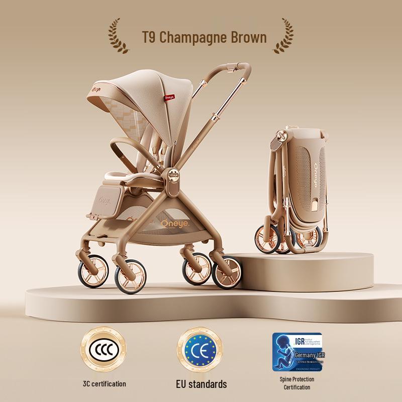 Wanyya T9 Four-Wheel Baby Stroller - Adjustable Recline, High Landscape, Newborn-Friendly Shock Absorption