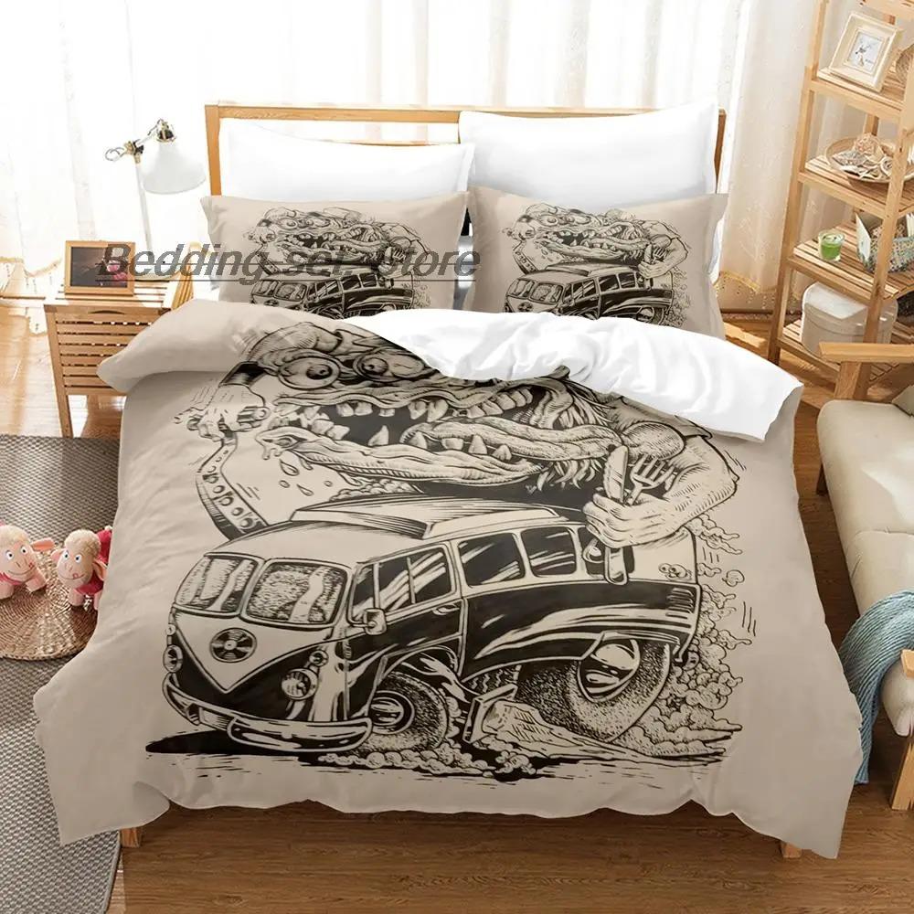 New Rat Fink Bedding Set Single Twin Full Queen King Size Bed Set Aldult Kid Bedroom Duvetcover Sets 3D Anime Bed Sheet Set Tool