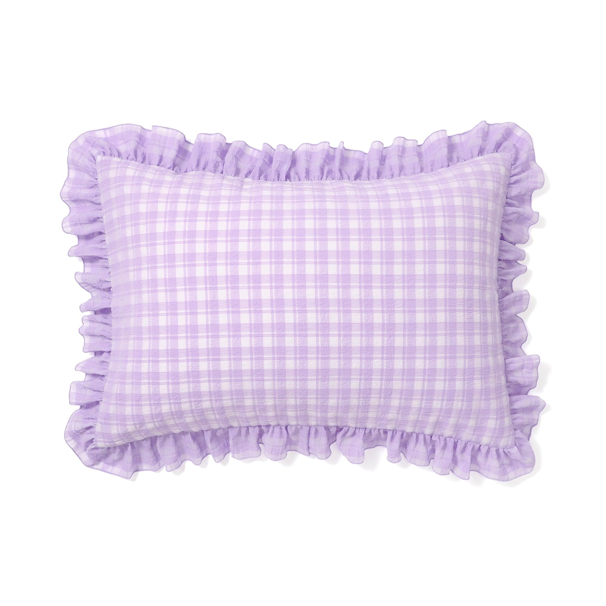 

Francfranc Sheer Check Ruffle Pillowcase, 70x50cm, Purple, New Life Bedding