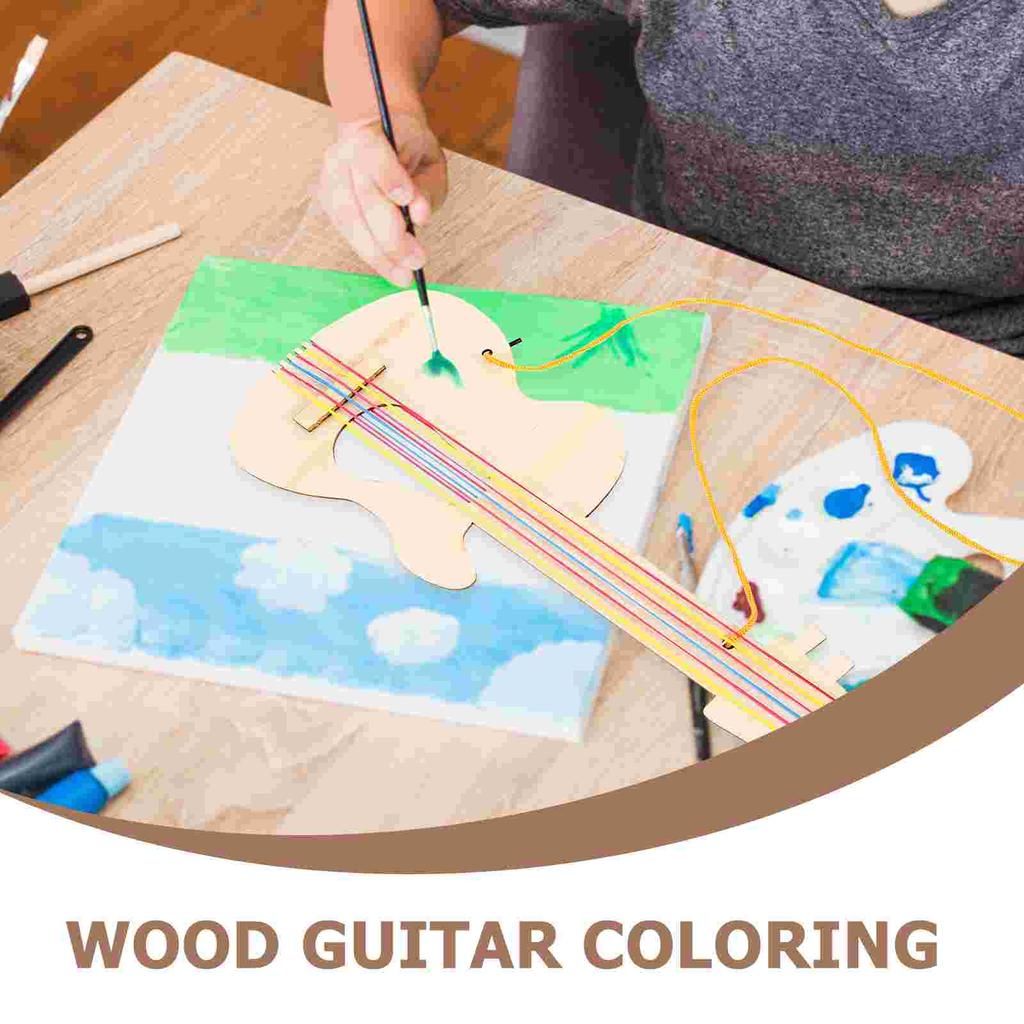 2 Pcs Baby Toys Woody Wooden Guitar Decor DIY Crafts Unfinished Music For Kids Graffiti Preschool
