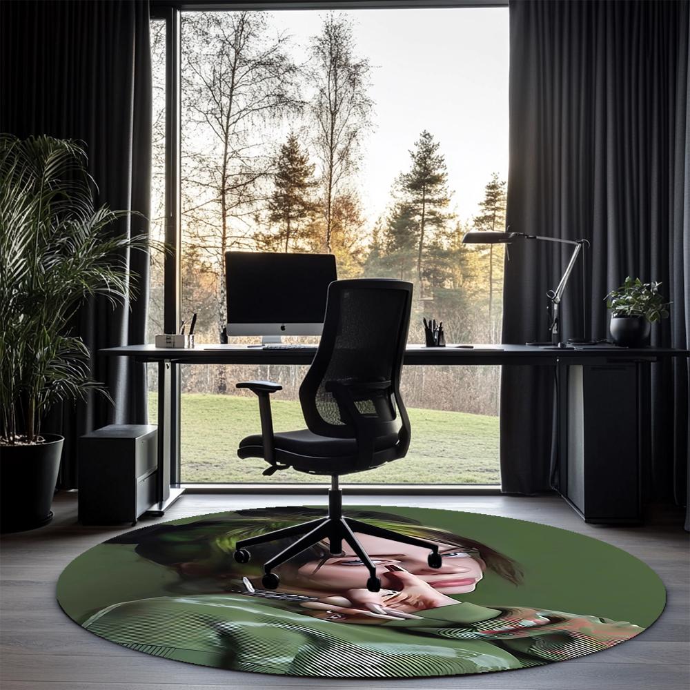 Billie Eilish Printed Round Rug Carpet Chair Rug Area Rug Entryway Doormats,for Office Chair Living Room Bedroom Kitchen Room.