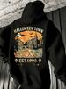 Men Unisex Adult Halloween Town Print Oversized Pullover Hoodie, Streetwear Casual Long Sleeve Top, Daily Wear Outdoor Lounge-Hood