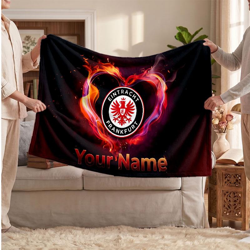 Eintracht Frankfurt Personalized Fleece Blanket With Football Logo, Custom Name Text Soft Warm Home Throw Blanket