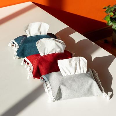 Fabric Tissue Box Solid Color Napkin Holder Tissue Dispenser Paper Towel Stoarge Bag Household/Hotels Tissue Box With Tassels