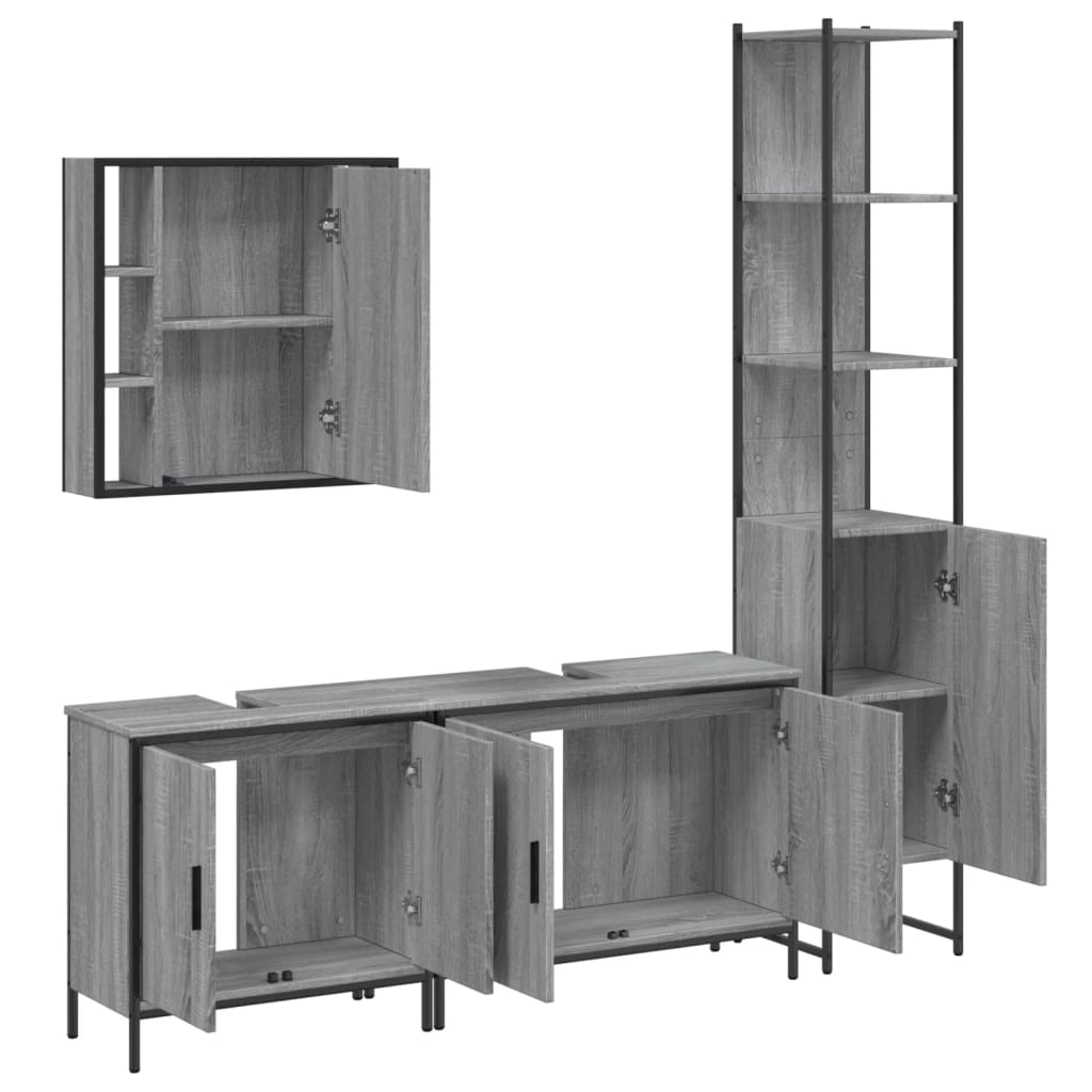 Vidaxl 4-Piece Bathroom Cabinet Set, Sonoma Grey Oak