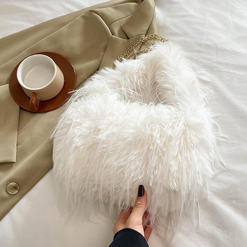 Women Plush Small Purse Soft Luxury Tote Handbag Faux Fur Fluffy Wrist Bags Girls Winter Daily Crossbody Shoulder Bag