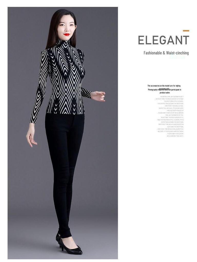 Houndstooth Long Sleeve Women's Top - Autumn/Winter Fashion Base Layer