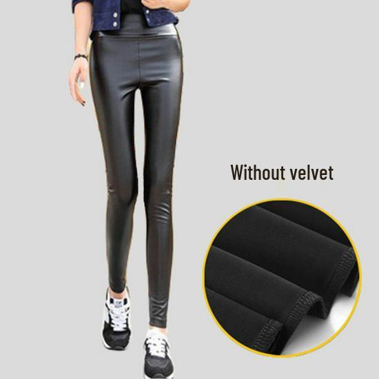 

Женские облегающие брюки из ПУ-кожи на флисовой подкладке - С высокой талией, в корейском стиле, больших размеров, осенне-зимние леггинсы Extra Extra Large XXXL