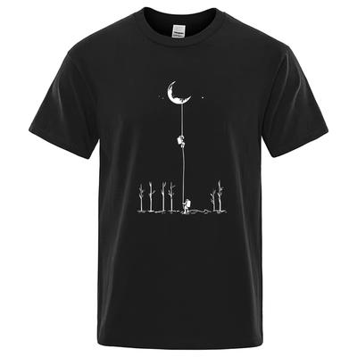 Sommer Herren Hochwertiges 100% Baumwolle Cooles und Lustiges Astronauten-Print Lässiges Lockeres O-Ausschnitt T-Shirt Hip-Hop Kurzarmshirt
