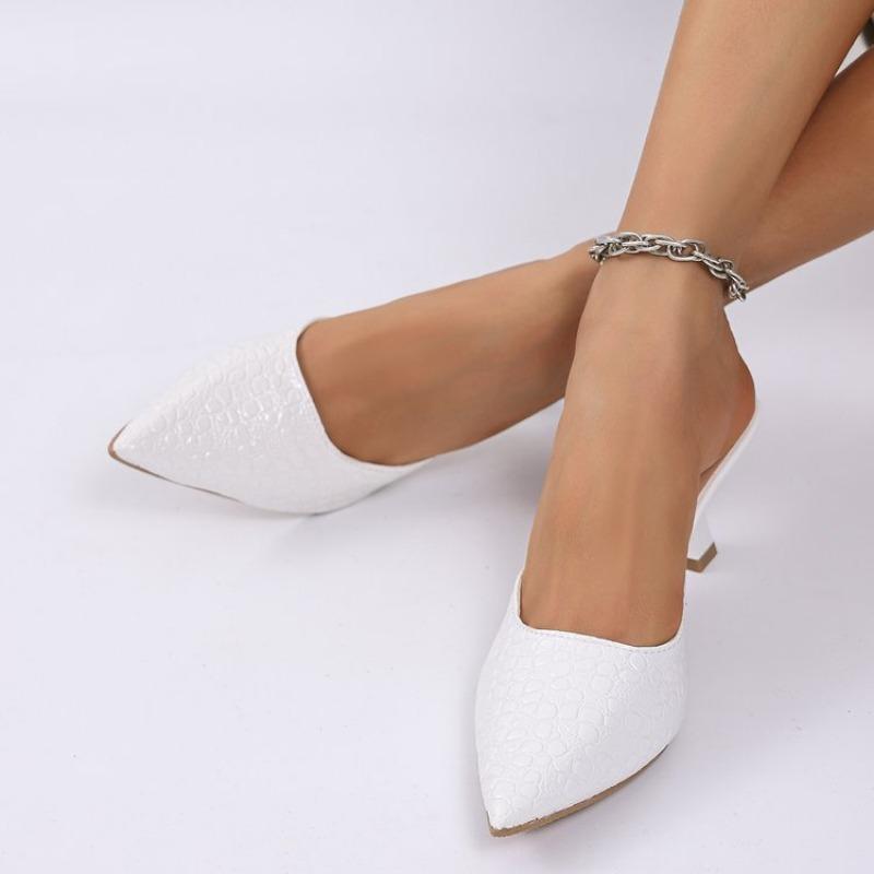 Women's Slippers Plus Size Summer High Heels Ladies Mules Shoes Sexy Pointed Luxury Design Solid Elegant Party Stiletto Footwear