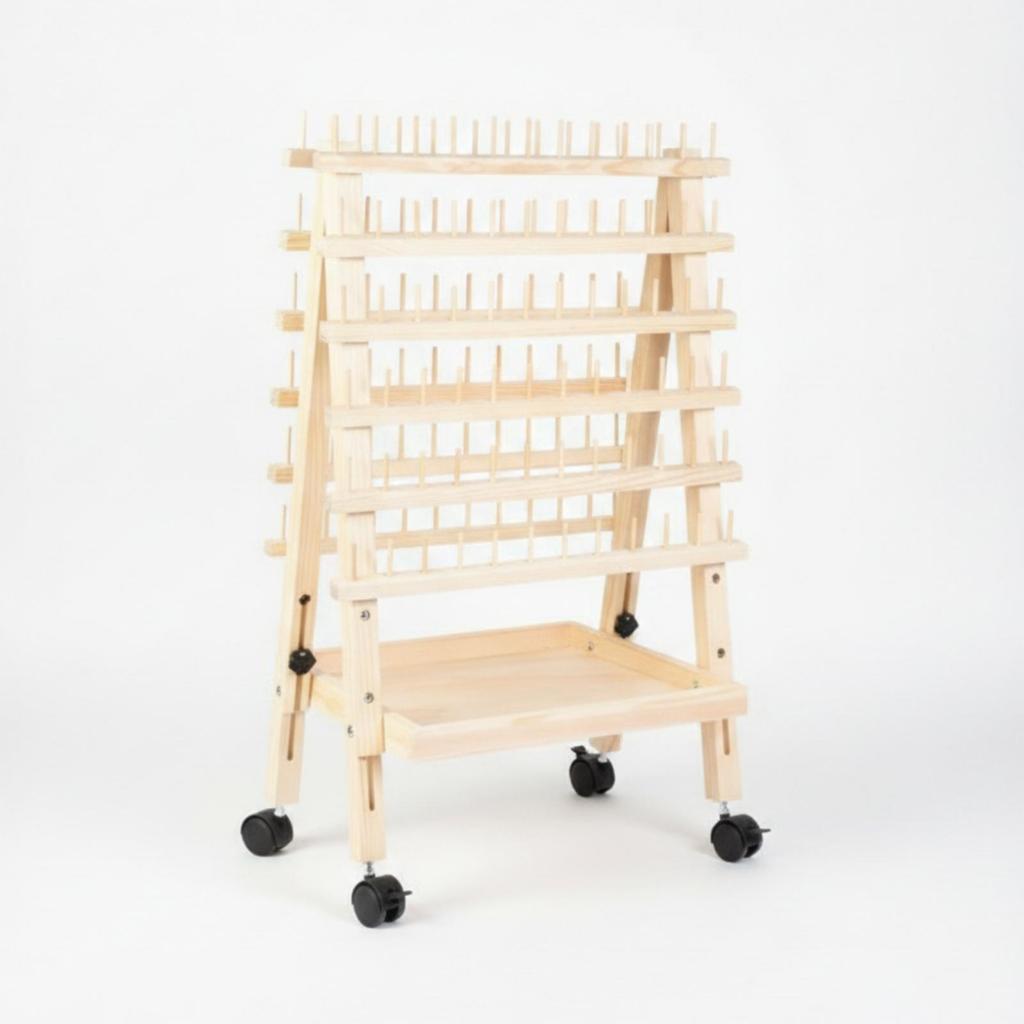 Hair Weaving Rack with Wheels Wooden Extension Stand Pegs Mobile