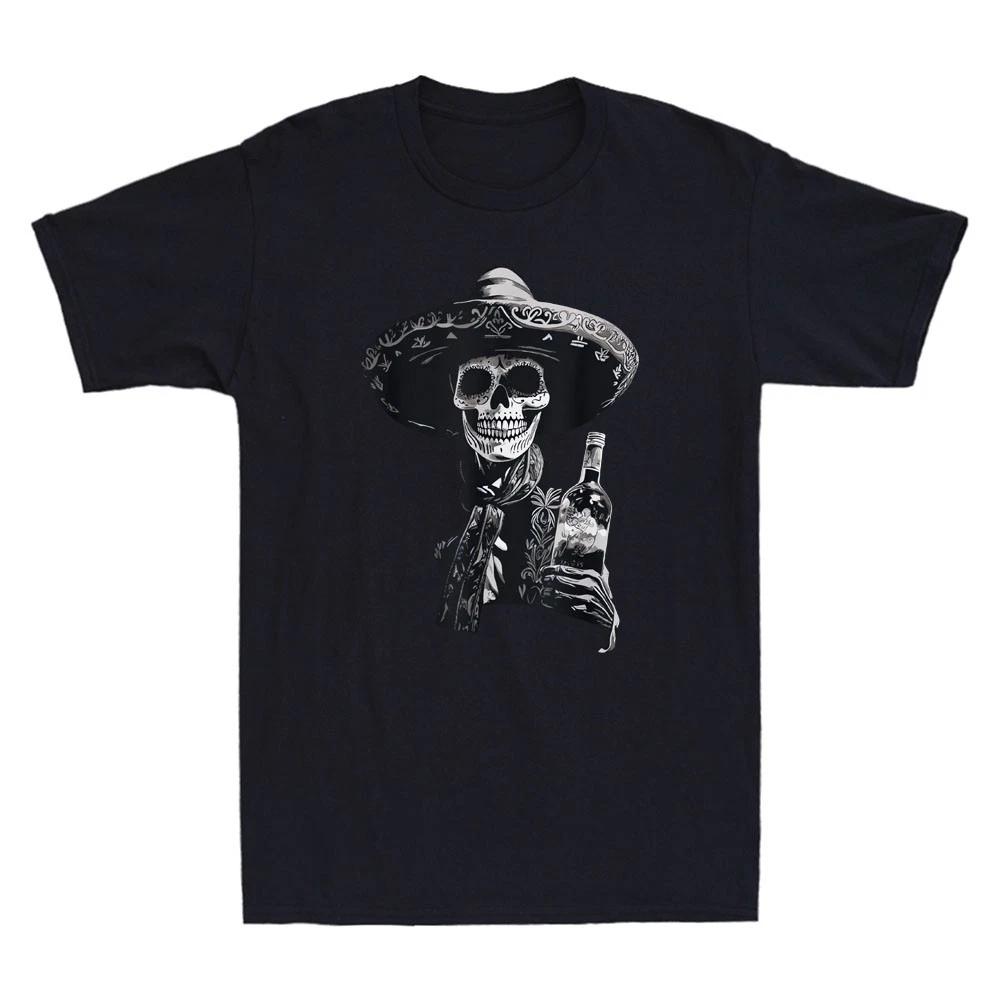 Skeleton Tequila Mexico Dia De Los Muertos Mexican Vintage Men s Black T-Shirt XXL