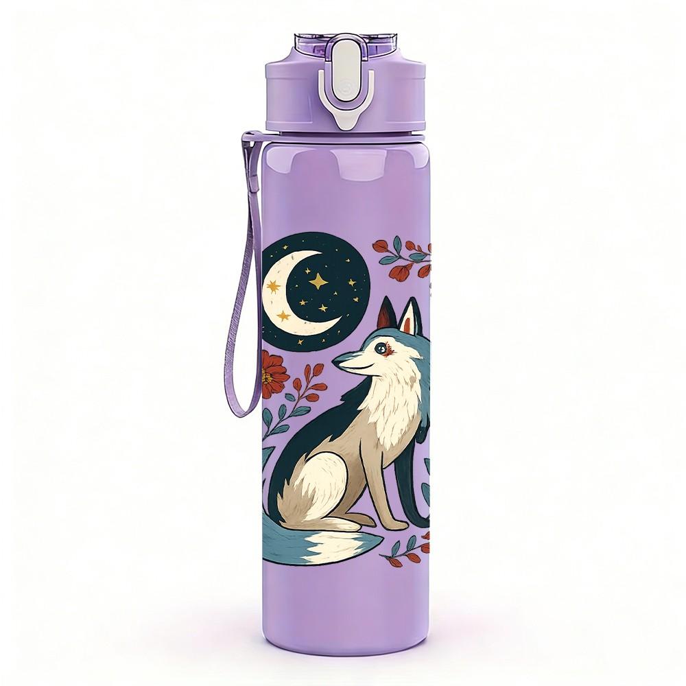 1PC Moon Floral Wolf Art 750ml Color Plastic Sports Water Bottle Leakproof Flip Straw Lid Suitable for Sports Office Home Use