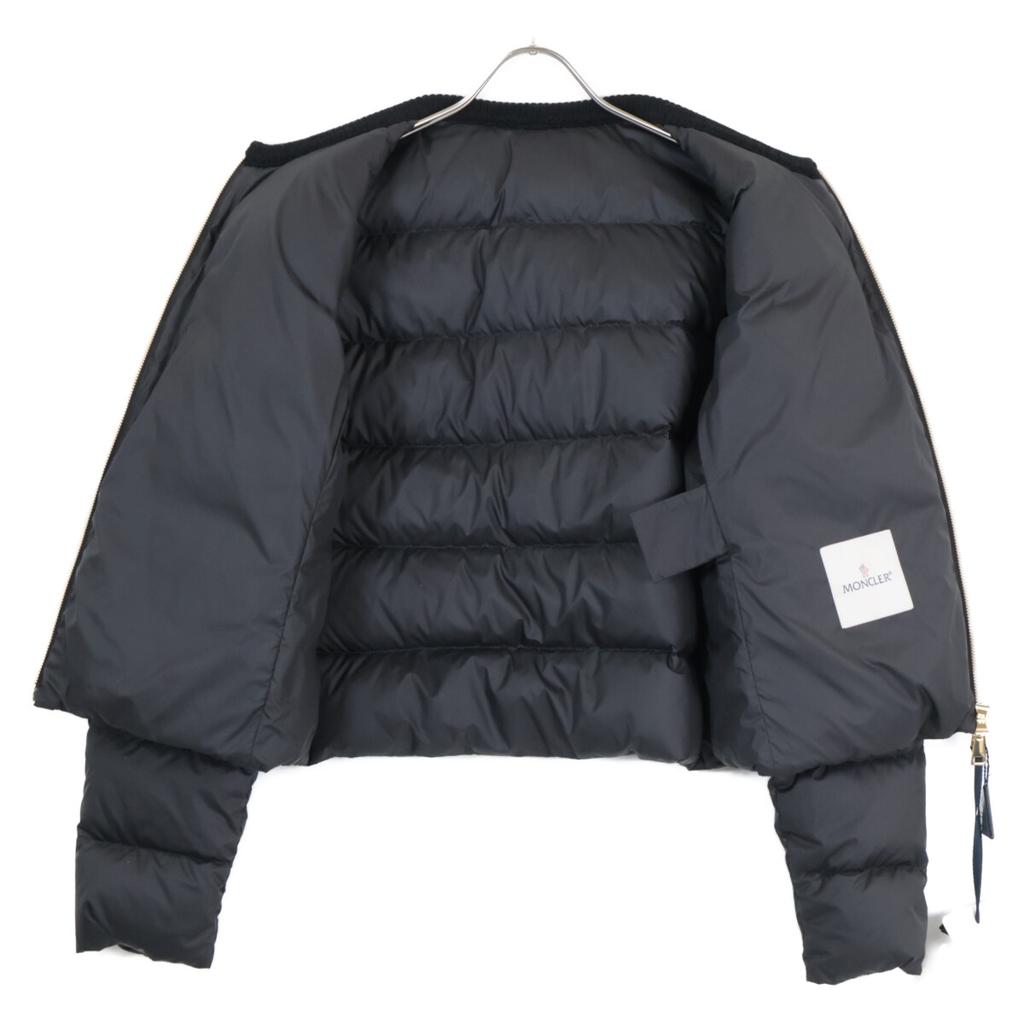 MONCLER 2015 MAUVEZIN Leather Logo Patch Knit Collar Short Down Jacket Jacket 3 blackUsed