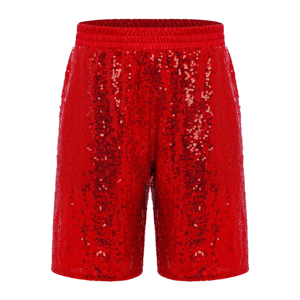 Boys Jazz Dance Stage Performance Costume Shiny Sequins Shorts Elastic Waistband Soft Lining Pockets Comfort Fit