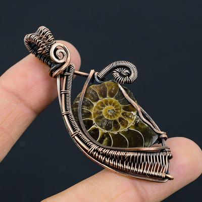 Ammonite fossile pietra preziosa filo di rame avvolto gioielli fatti a mano bellissimo ciondolo regalo per amore