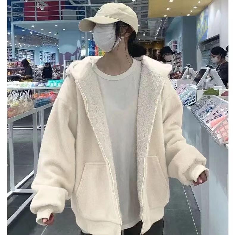 Campus Style Large Size Thickened Young and Middle-aged Jacket Women's Autumn and Winter Loose Warmth and Thin Solid Color All-match