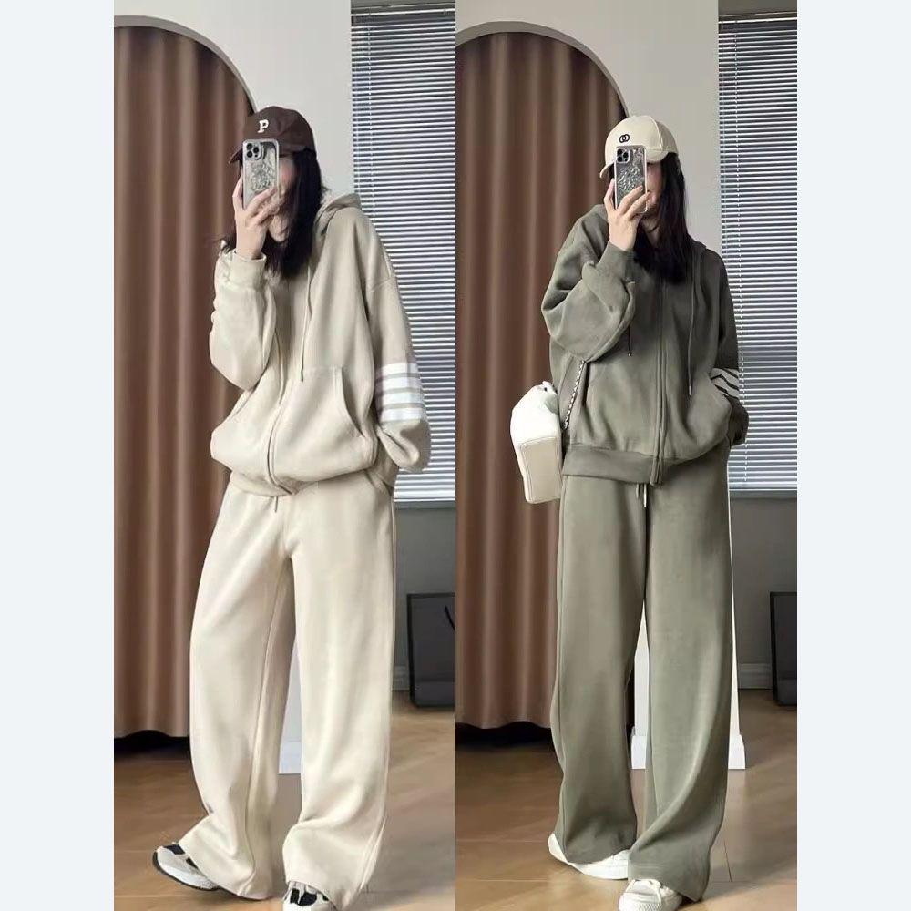 Women's Plus Size Fleece-Lined Two-Piece Casual Sweatshirt Set – Lazy Style Fall/Winter Trend