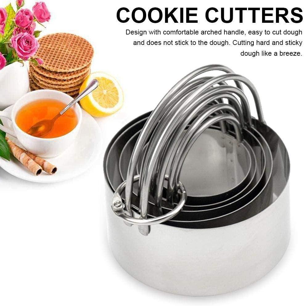 Juego de 5 cortadores de galletas redondos de acero inoxidable con mango para repostería.