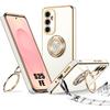 Case for Samsung Galaxy S25 FE, Soft Silicone with Lanyard and Shiny Rotating Ring - White