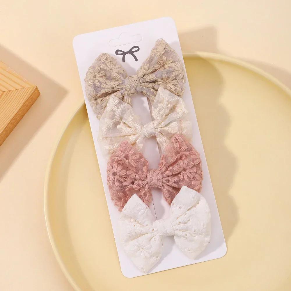 4Pcs Sweet Lace Printed Bowknot Hair Clips for Hair Girls Handmade Hairpin Boutique Barrettes Headwear Baby Hair Accessories