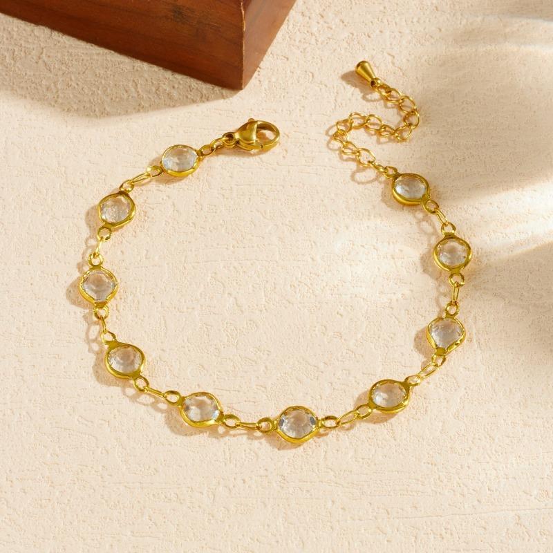 Gold Plated Clear CZ Jewelry Set, Dainty Oval Cut Zircon Necklace & Bracelet, Luxury Minimalist Jewelry Set for Women Gift