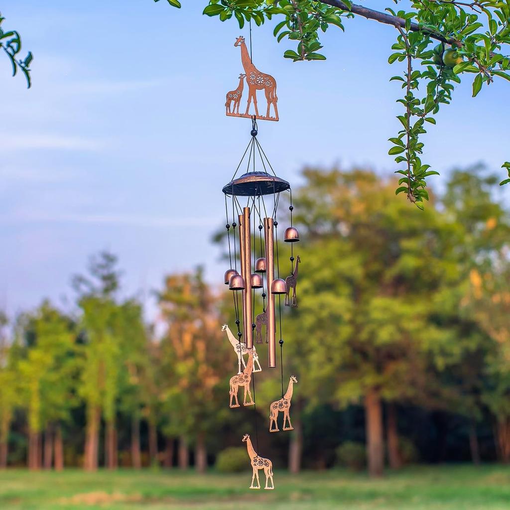 Carillons éoliens girafe Cadeaux girafe d'extérieur pour femmes/hommes/maman/femme/grand-mère Cadeaux d'anniversaire Cadeau commémoratif Carillons éoliens en métal pour l'extérieur/l'intérieur, Pelouse