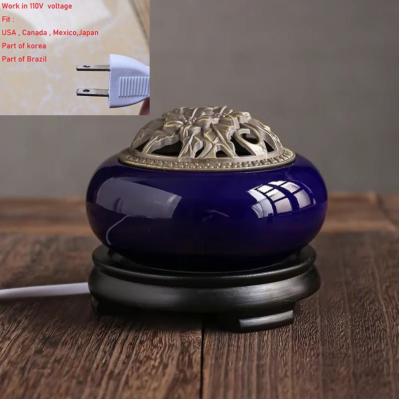 

Blue Electronic Incense Burner Timing Temperature Regulation OUD Ceramic Censer 220V Essential Oil Lamp Home Fragrance Stove
