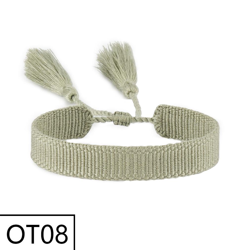 European & American Style Woven Bracelet - Solid Color, 1.3cm, Handmade Tassel, Fashionable Polyester Hand Rope for Women