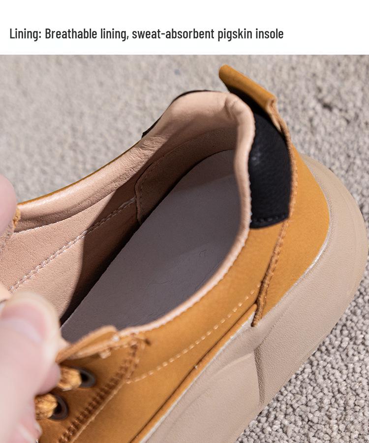 Women's Retro Leather Sneakers: Spring Thick-Soled Lace-Up Flats, Versatile Casual Sport Shoes with Soft Sole