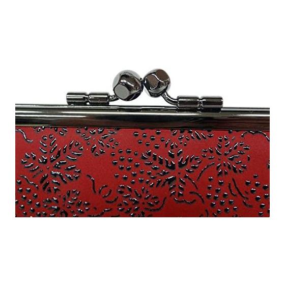 Inden-ya Inden Coin Purse 340 Parent-Child Gamaguchi Coin Case 1501 Red Deer Leather X Black Lacquer Grape Pattern 8.5cm (H) X 14.5cm (W) X 3.5cm (D)