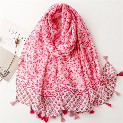 Écharpe Foulard Shawl Viscose Motif Cachemire Abstrait Floral à Franges pour Dame Haute Qualité Enveloppante Pashmina Fine Étole Hijab Musulman 180*90cm
