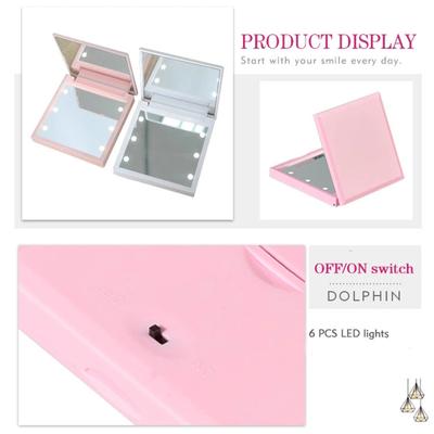 Mini LED Makeup Mirror Folding Portable Makeup Mirror with 6 LEDs Doublesided Cosmetic Mirror