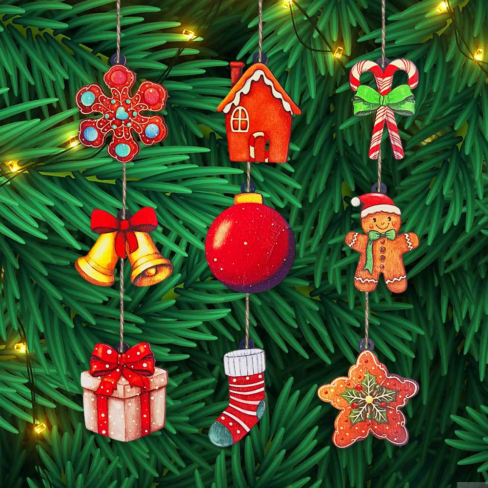 Christmas Window Hanging Decoration Wooden Christmas Tree Pendant Decoration Supplies Hanging Creative Snowflake Gift Pendant