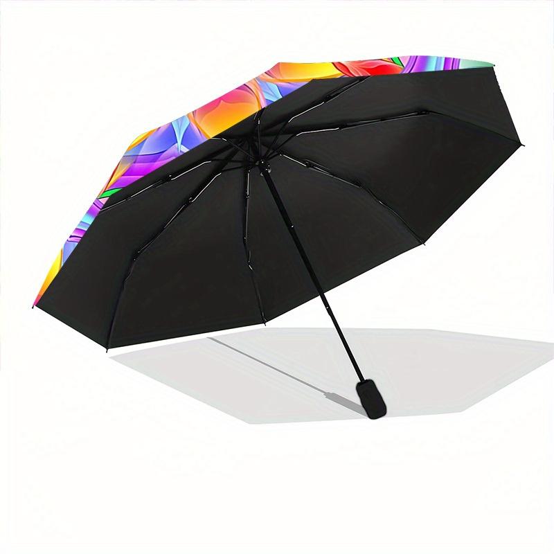 1pc Kaleidoscope Pattern Folding Umbrella With Excellent UV Protection, 8 Ribs Casual Durable Lightweight Portable Travelling Umbrella For M
