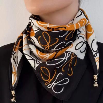 Magnetic Neck Scarf For Women, And Winter, Cotton Linen Silk Scarf, Neck Square Scarf, Checkered Ribbon