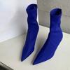 Stivali alla caviglia da donna in tessuto elasticizzato Autunno Primavera Punta appuntita sexy Tacco alto Moda Calzini da donna Scarpe con tacco a spillo