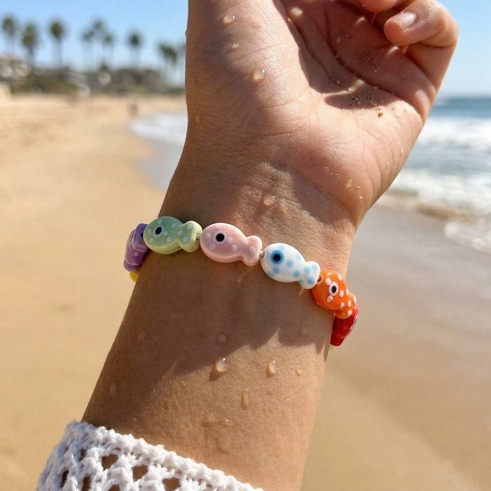 elastic rope Small Fish Bracelet Boho Bohemian Beach Jewelry Ceramic Beads Bracelet  Jewelry Gifts